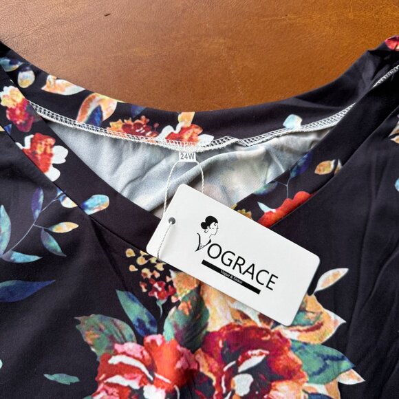 VOGRACE Womens Plus 24W/3XL Top Summer Short Sleeve T-Shirt Casual V Neck Tunics - Picture 4 of 4